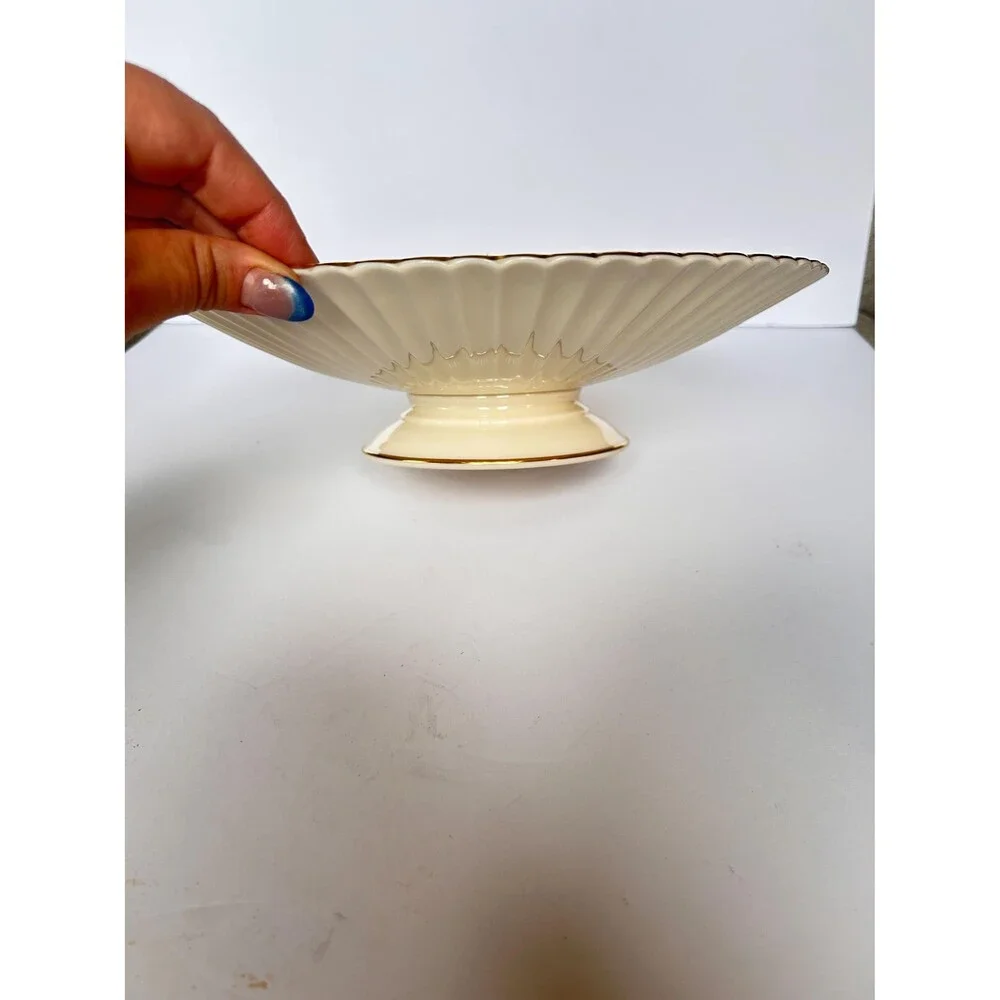 Vintage Lenox Ivory Porcelain Pedestal Centerpiece Bowl - 24K Gold Trim